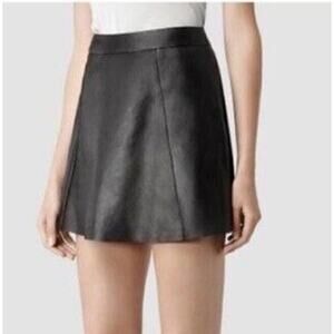 AllSaints Womens Sens Leather A-Line Mini Skirt Full Rear Zip Black Size 2